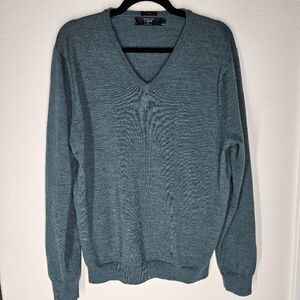 J‎ Crew Mens Slim Fit Merino Wool V Neck Sweater Deep Teal Size L